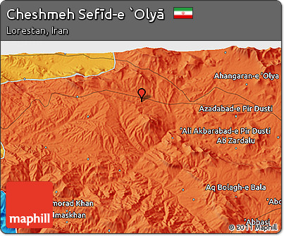Political 3D Map of Cheshmeh Sefīd-e `Olyā