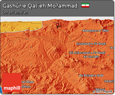 Political 3D Map of Gashūr-e Qal`eh Moḩammad
