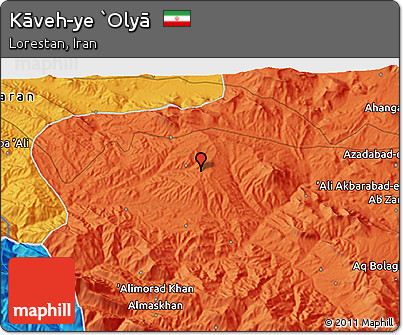 Political 3D Map of Kāveh-ye `Olyā