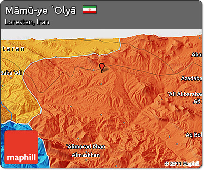Political 3D Map of Māmū-ye `Olyā