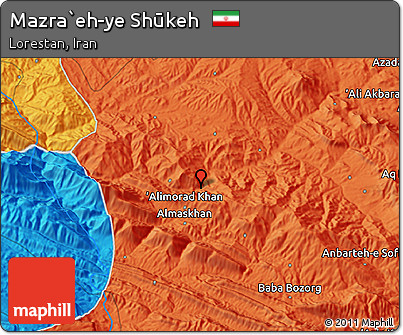 Political 3D Map of Mazra`eh-ye Shūkeh