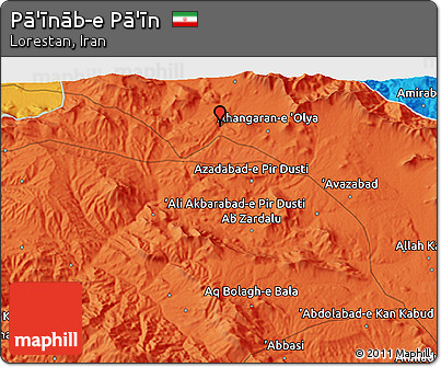 Political 3D Map of Pā'īnāb-e Pā'īn