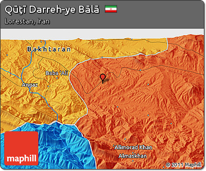 Political 3D Map of Qūţī Darreh-ye Bālā