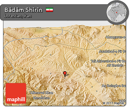 Satellite 3D Map of Bādām Shīrīn