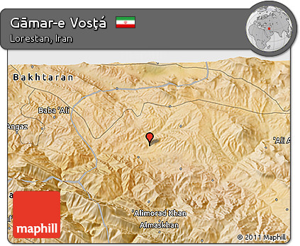 Satellite 3D Map of Gāmar-e Vosţá