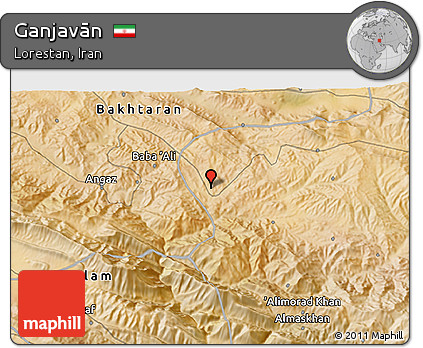 Satellite 3D Map of Ganjavān