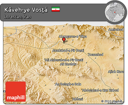 Satellite 3D Map of Kāveh-ye Vosţá