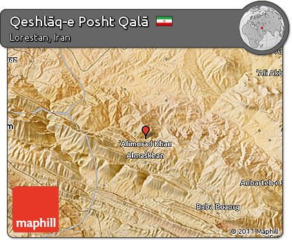 Satellite 3D Map of Qeshlāq-e Posht Qalā