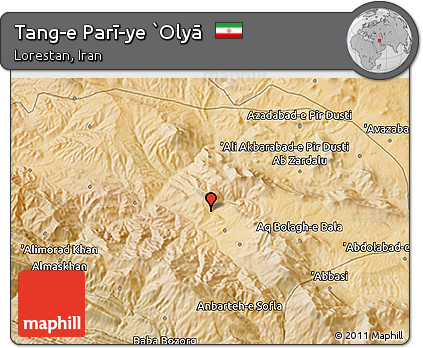 Satellite 3D Map of Tang-e Parī-ye `Olyā