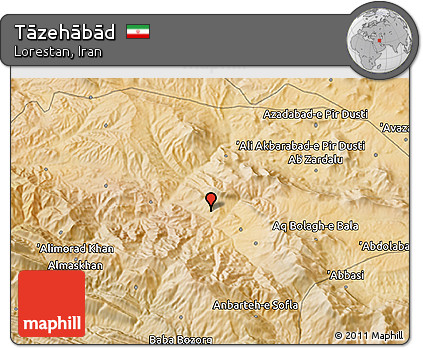 Satellite 3D Map of Tāzehābād