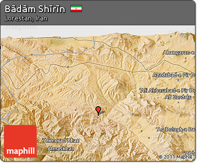 Satellite 3D Map of Bādām Shīrīn