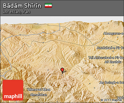 Satellite 3D Map of Bādām Shīrīn