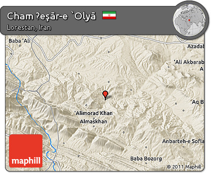 Shaded Relief 3D Map of Cham Ḩeşār-e `Olyā