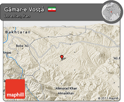 Shaded Relief 3D Map of Gāmar-e Vosţá
