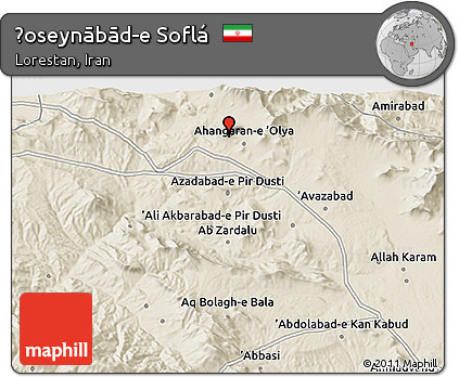 Shaded Relief 3D Map of Ḩoseynābād-e Soflá