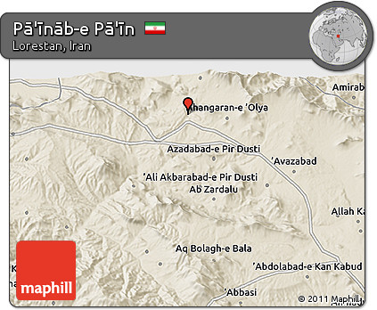 Shaded Relief 3D Map of Pā'īnāb-e Pā'īn