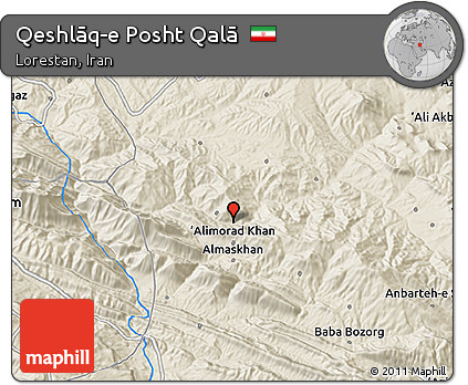 Shaded Relief 3D Map of Qeshlāq-e Posht Qalā