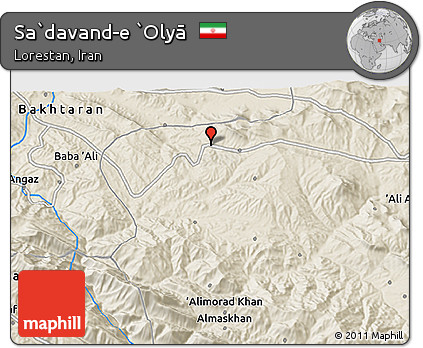 Shaded Relief 3D Map of Sa`davand-e `Olyā
