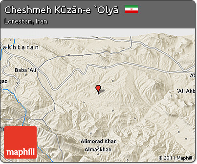 Shaded Relief 3D Map of Cheshmeh Kūzān-e `Olyā