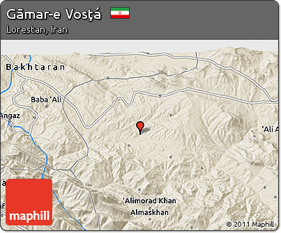 Shaded Relief 3D Map of Gāmar-e Vosţá