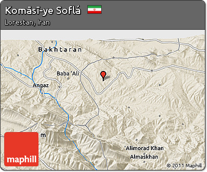 Shaded Relief 3D Map of Komāsī-ye Soflá