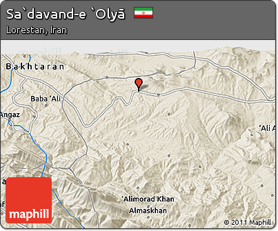 Shaded Relief 3D Map of Sa`davand-e `Olyā