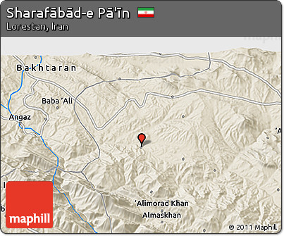 Shaded Relief 3D Map of Sharafābād-e Pā'īn