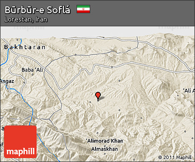 Shaded Relief 3D Map of Būrbūr-e Soflá