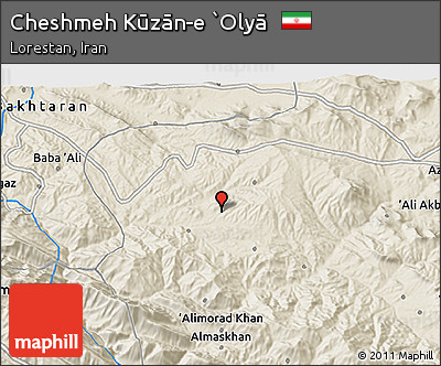 Shaded Relief 3D Map of Cheshmeh Kūzān-e `Olyā