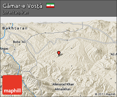 Shaded Relief 3D Map of Gāmar-e Vosţá