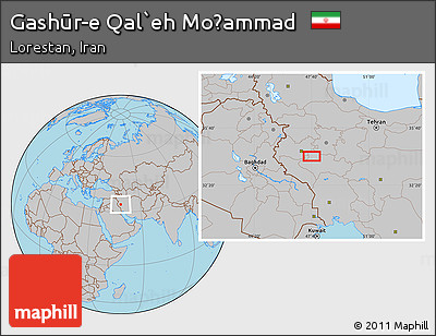Gray Location Map of Gashūr-e Qal`eh Moḩammad