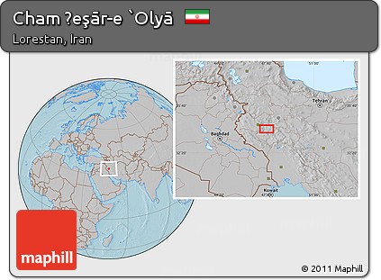 Gray Location Map of Cham Ḩeşār-e `Olyā, hill shading