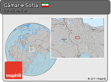 Gray Location Map of Gāmar-e Soflá, hill shading