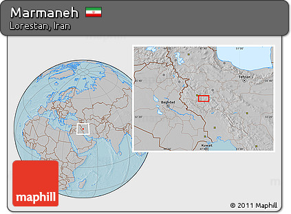 Gray Location Map of Marmaneh, hill shading