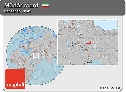 Gray Location Map of Mūdār Mard, hill shading
