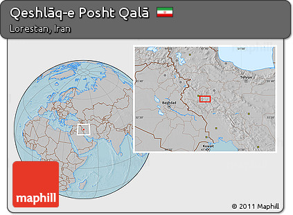 Gray Location Map of Qeshlāq-e Posht Qalā, hill shading