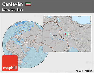 Gray Location Map of Ganjavān, hill shading