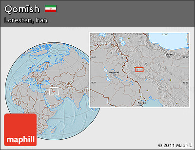 Gray Location Map of Qomīsh, hill shading