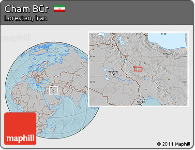 Gray Location Map of Cham Būr, hill shading