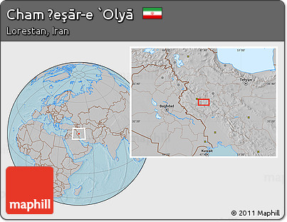 Gray Location Map of Cham Ḩeşār-e `Olyā, hill shading