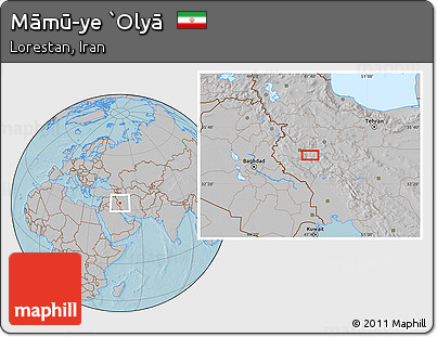 Gray Location Map of Māmū-ye `Olyā, hill shading