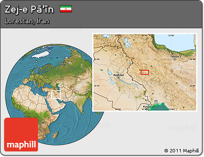 Satellite Location Map of Zej-e Pā'īn