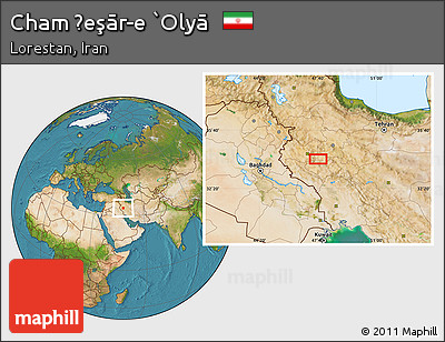Satellite Location Map of Cham Ḩeşār-e `Olyā