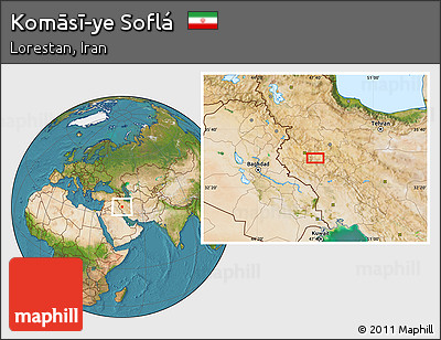 Satellite Location Map of Komāsī-ye Soflá