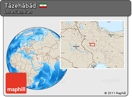 Shaded Relief Location Map of Tāzehābād
