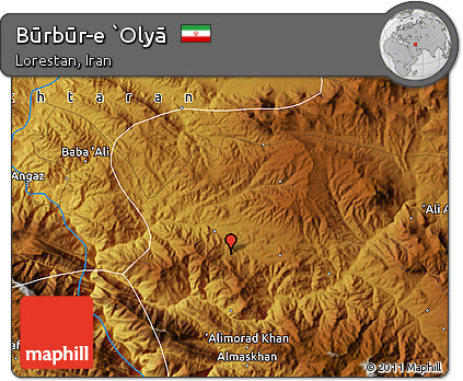 Physical Map of Būrbūr-e `Olyā