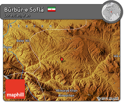 Physical Map of Būrbūr-e Soflá