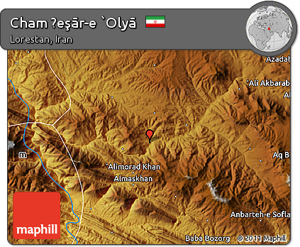 Physical Map of Cham Ḩeşār-e `Olyā