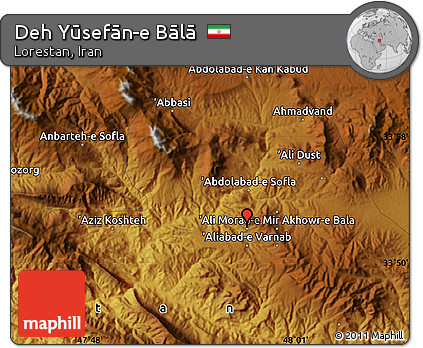 Physical Map of Deh Yūsefān-e Bālā