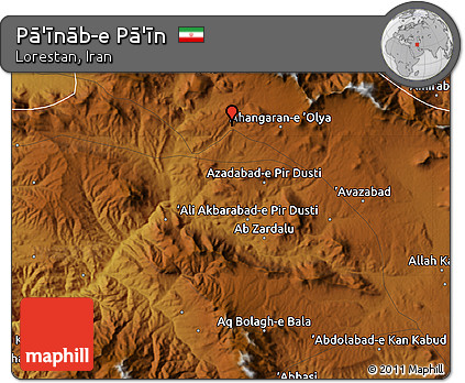 Physical Map of Pā'īnāb-e Pā'īn